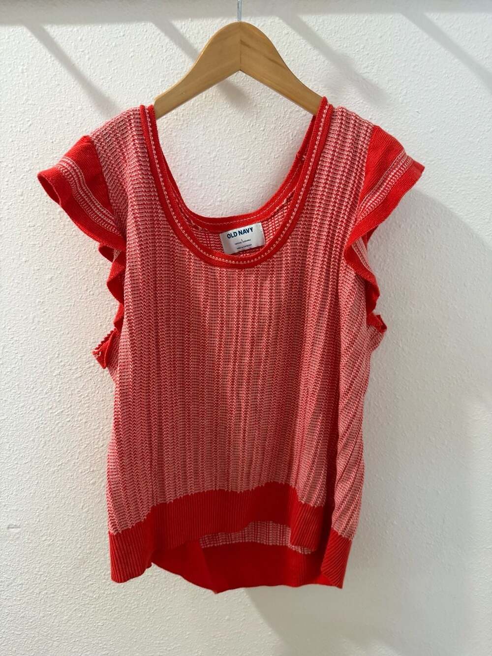 Old Navy Red and White Striped Knit Flutter Sleeve Top